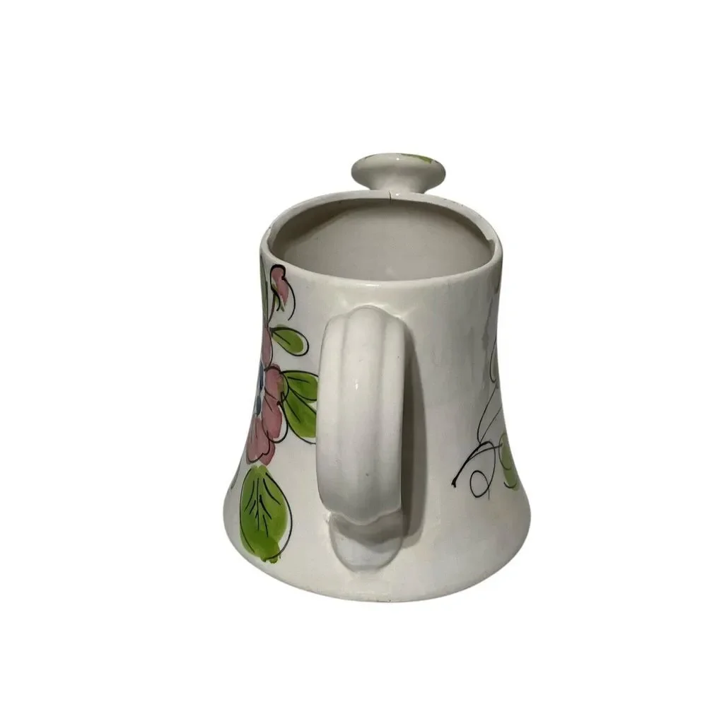 Vintage Italian Planter Watering Can Flower Pot Hand Painted Floral‎